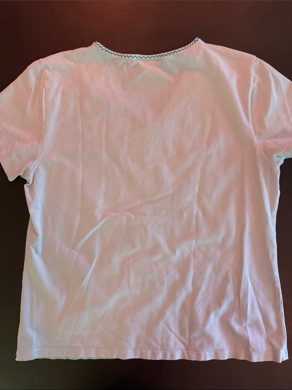 JM Collection White V-Neck Tee with Teal Floral Embroidery - Picture 5 of 8